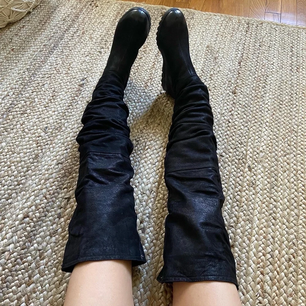 Prada black leather Knee High Boots Size‎ 35.5